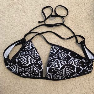 Patagonia Black White Fish Cross Back Bikini Top Sz L